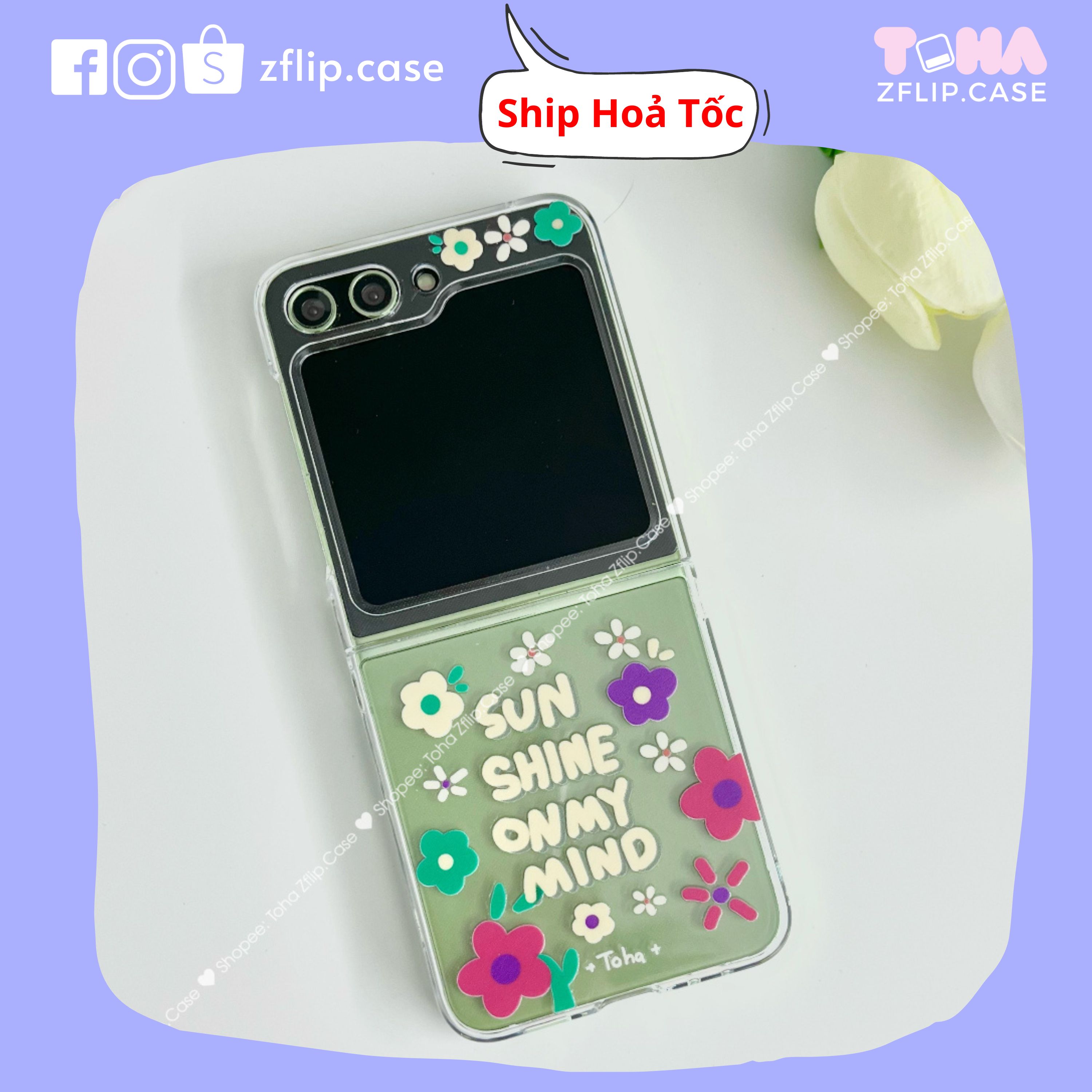 Ốp lưng samsung z flip 5/ z flip 4/z flip 3 sun shine on my min chống sốc ôm chắc máy, bảo vệ máy toàn diện zflip5