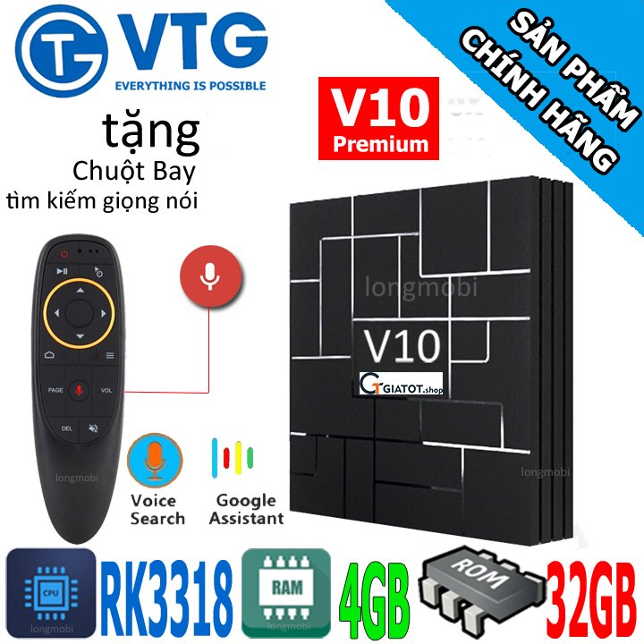 Android tv box v10 premium rk3318 ram 4gb android tv 9.0 moden 2021 tặng kèm chuột bay g10s