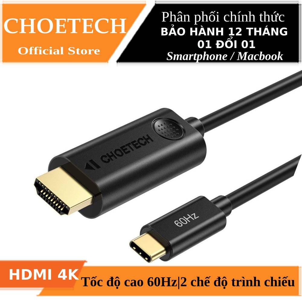 [HCM]Dây cáp adapter chuyển đổi cổng PD Type-C To HDMI chuẩn 4K dài 1.8M hiệu CHOETECH CH009 cho điện thoại Macbook (10Gbps/60Hz Video chất lượng độ phân giải cao 4K) (Bảo hành 12 tháng 1 đổi 1) - Hàng chính hãng