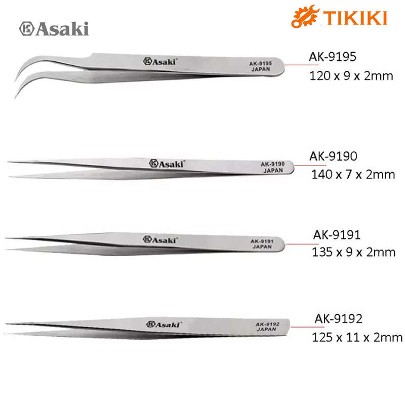 Bộ 4 nhíp gắp linh kiện điện tử nhíp đầu nhọn, nhíp inox mũi nhọn asaki nhật