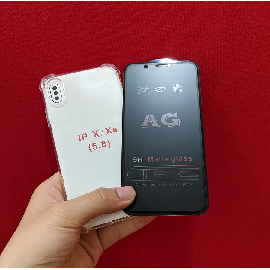 Combo ốp chống sốc kính cường lực chống bám vân tay iPhone X iPhone XS