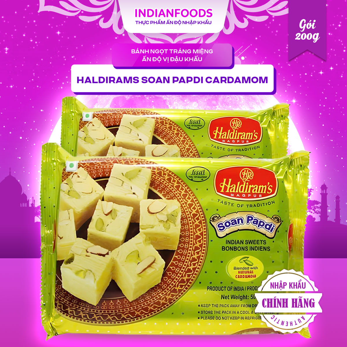 Bánh ngọt tráng miệng Ấn Độ vị Đậu khấu HALDIRAMS Soan Papdi Cardamom, 250gr