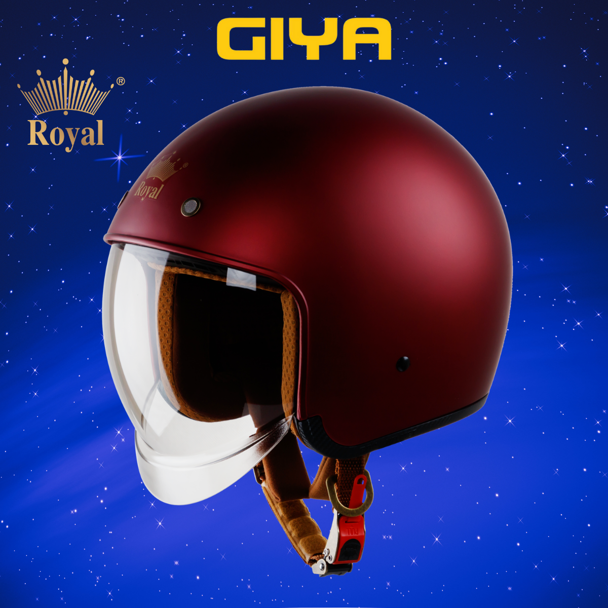 Nón bảo hiểm 3/4 Royal M139 có kính âm đỏ đô nhám - Mũ bảo hiểm kính âm màu trà hạn chế tia UV, tháo rời được lót - Giya Helmet 1