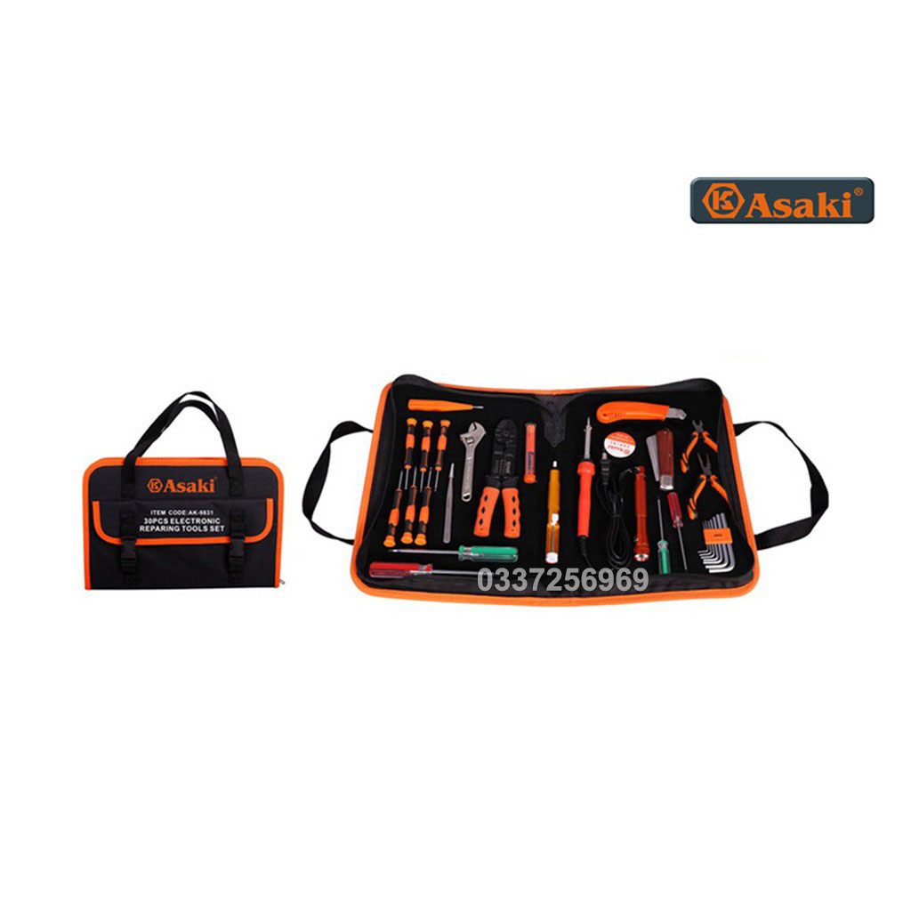 Bộ dụng cụ sửa chữa điện tử đồ nghề chuyên nghiệp 30 chi tiết Asaki AK-9831 dành cho các bác thợ