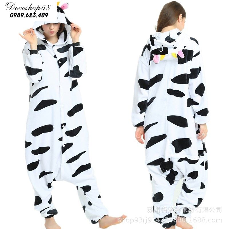 Bộ đồ lông hình thú liền thân bò sữa xanh Pijama Động Vật Hoạt Hình Cosplay nhiều màu đón giáng sinh HOT độc và lạ khahanshop 1907