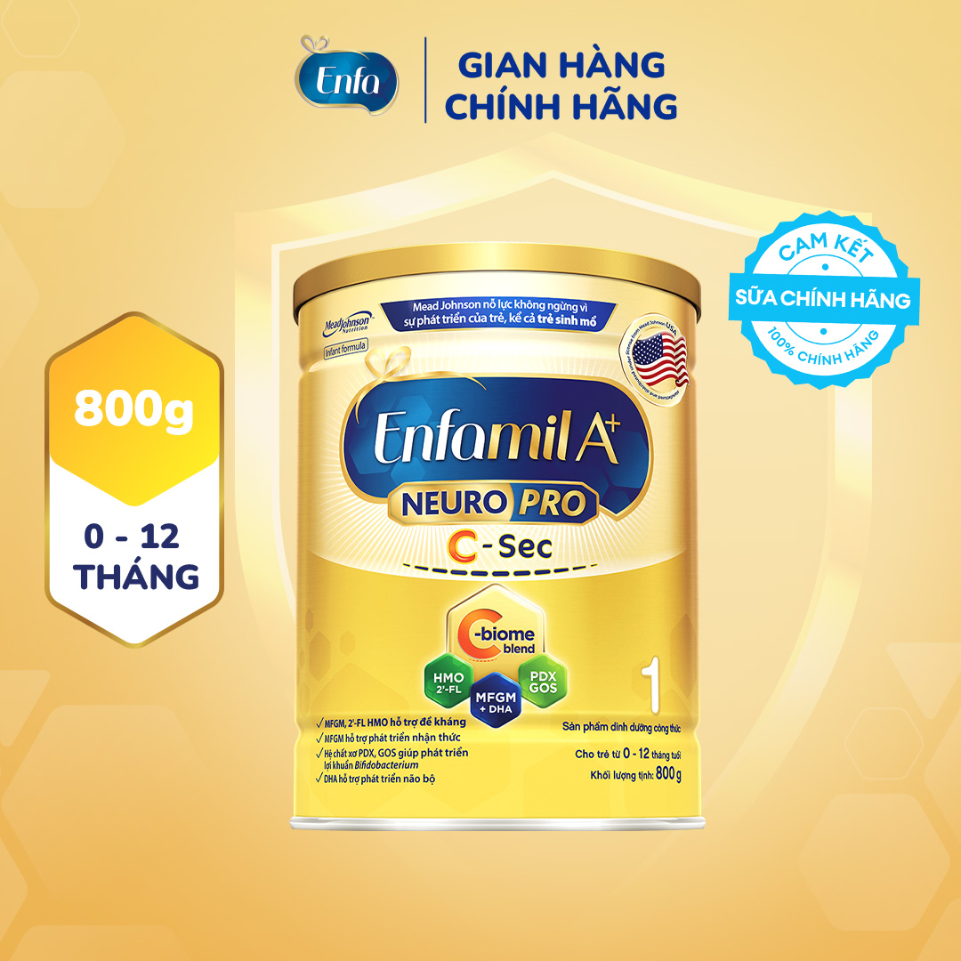 [HSD 14.01.2027] Sữa bột Enfamil A+ NeuroPro 1 C-Sec 800g cho trẻ từ 0-12 tháng
