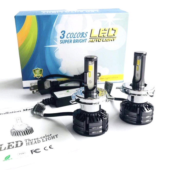 Đèn led t6 đổi 3 màu siêu sáng chân h4