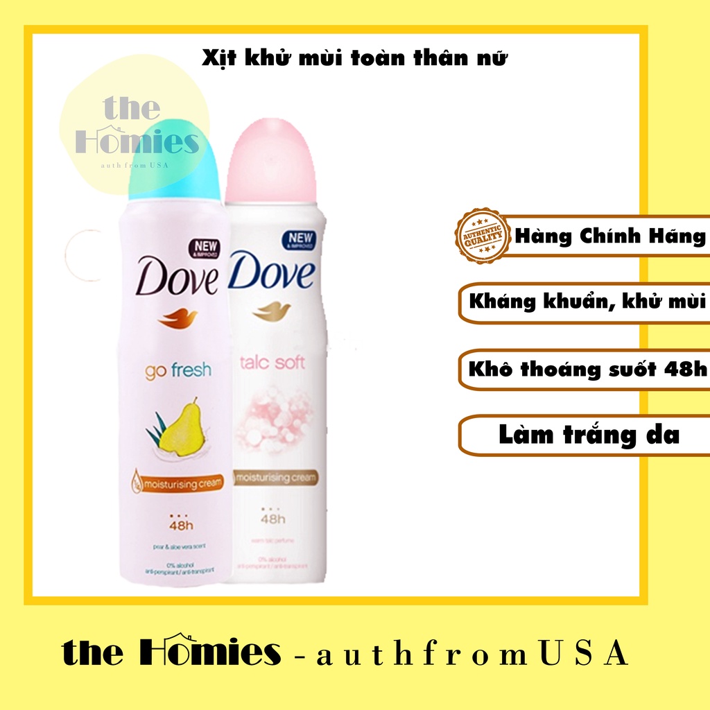 [Hàng Mỹ] Xịt khử mùi toàn thân nữ Dove Go Fresh hương lê và Tacl Soft hương phấn