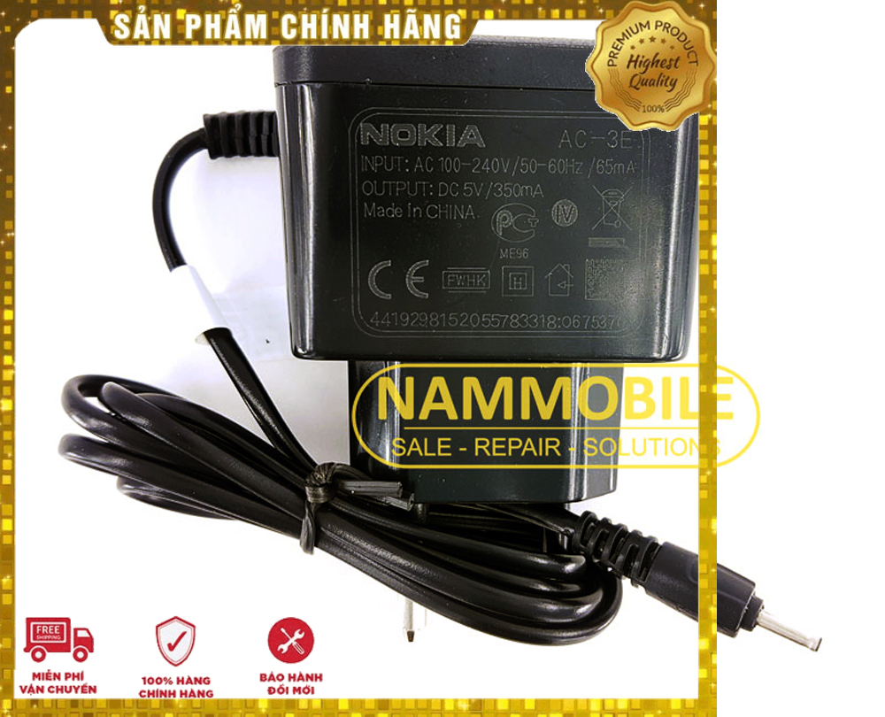 Free ship sạc nokia đuôi kim tròn nhỏ zin ac-3e