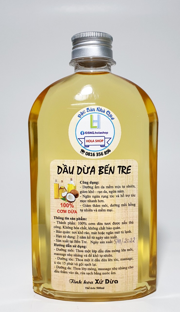 Dầu dừa nguyên chất, chống rạn da, dưỡng ẩm cho da khô, 100% từ cơm dừa tươi, 500ml