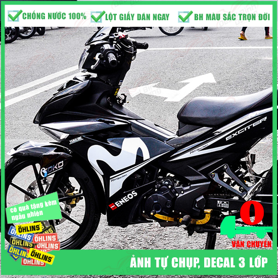 [ẢNH TỰ CHỤP] Tem Trùm Exciter 150 Movistar Trắng Đen - Làm Được Tem Rời Và Tem Trùm - Tem Dán Xe máy Cao Cấp