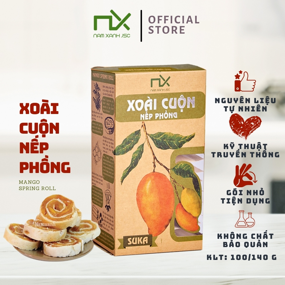Xoài Cuộn Nếp Phồng- Dried Mango Roll Nam Xanh Hộp 100g