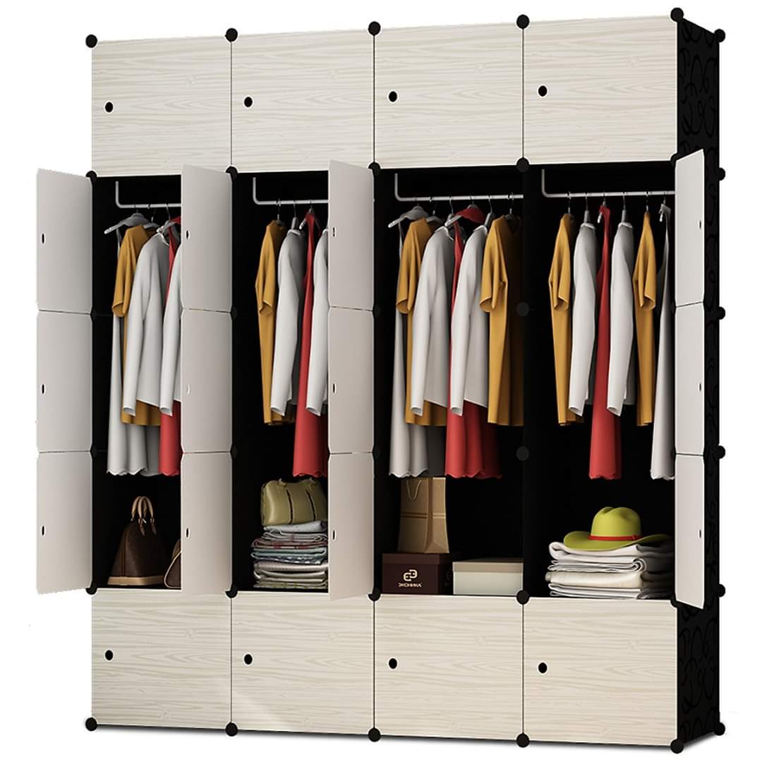 Tủ ghép đa năng 20 ô (Tủ Vân Gỗ - 3 Móc), Tủ nhựa quần áo, Tủ phòng ngủ, Tủ đựng đồ, Tủ trang trí nội thất