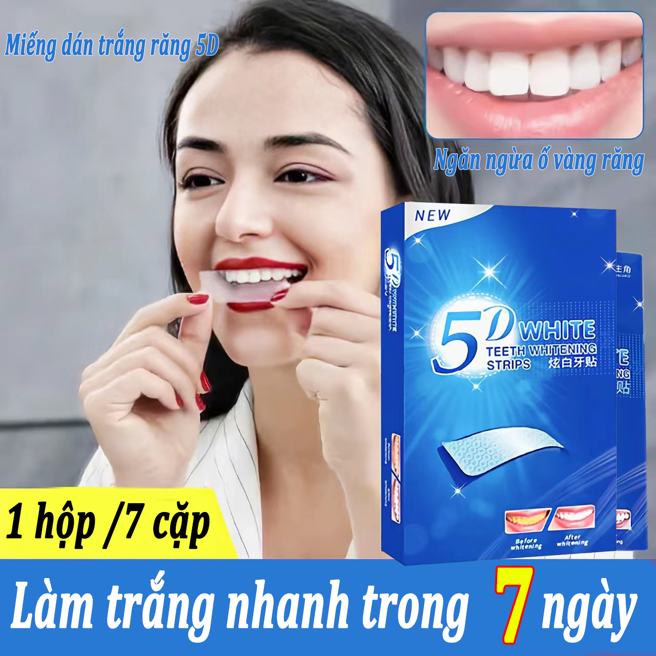 Dải trắng răng 5D Dải trắng răng Làm trắng răng Làm trắng răng nhanh chóng, ức chế răng ố vàng Làm trắng răng siêu tốc Sau 7 ngày, làm trắng răng Tiện lợi và dễ sử dụng