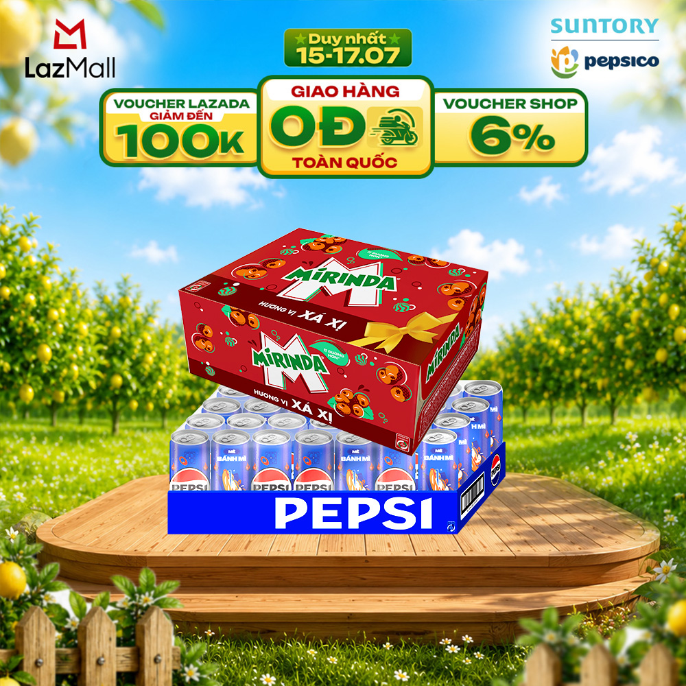 [SALE 15.7] Combo 2 Thùng 24 Lon Nước Ngọt Giải Khát Có Gaz Pepsi và Mirinda Xá Xị (320ml/lon)