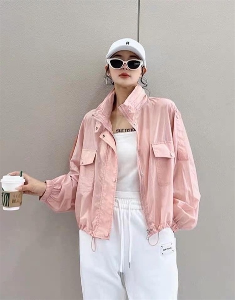 Áo khoác gió nữ chất đẹp dây rút túi thật size S M L