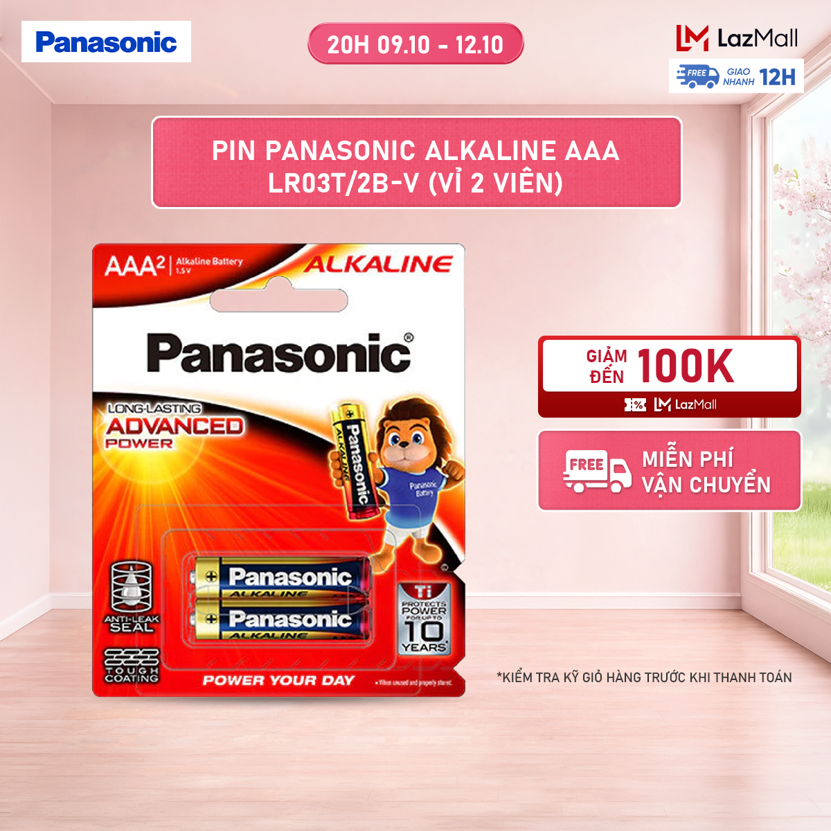 Vỉ 2 viên pin panasonic alkaline aaa lr03t/2b-v – hàng chính hãng