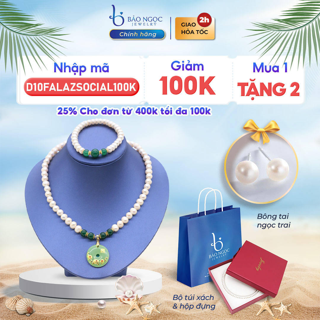 Vòng Cổ Ngọc Trai Tự Nhiên Nước Ngọt Phát Lộc Tài, Vòng Cổ Ngọc Trai Thật Hạt Tròn 8ly, Bảo Hành Trọn Đời - DB1438 - Bảo Ngọc Jewelry