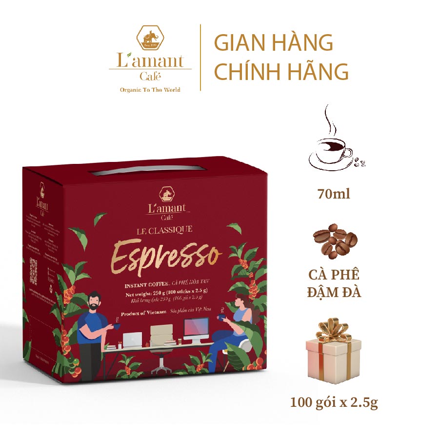 Cà phê hòa tan đen L'amant Espresso - L'amant Espresso Instant Coffee (Hộp 100 gói x 2gr)