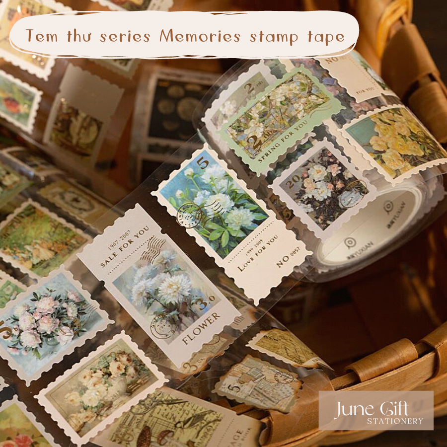 Sticker tem thư series Memories stamp tape trang trí sổ, làm journal