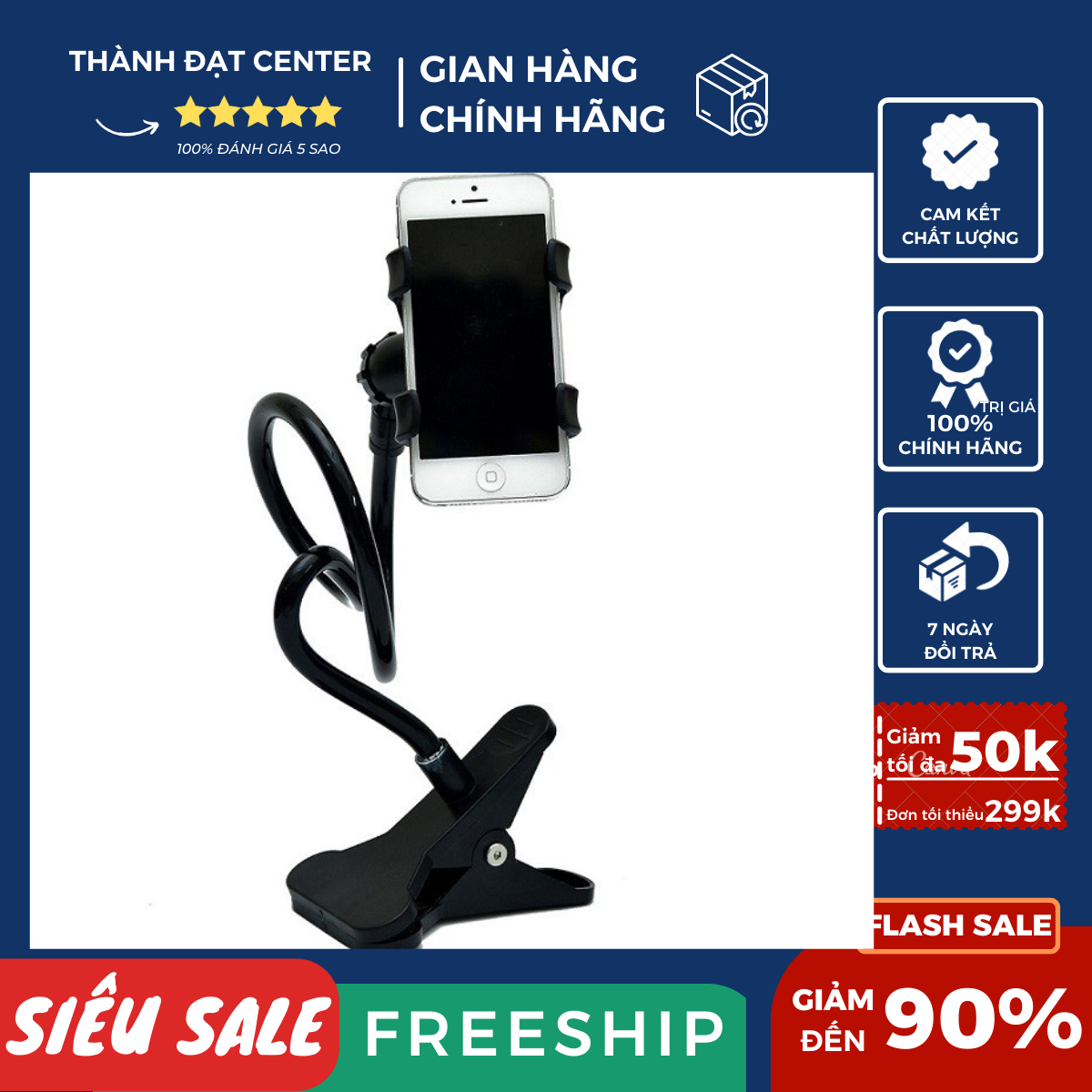 Giá Đỡ Kẹp Điện Thoại, Có Chân Kẹp Đầu Giường, Cạnh Bàn Hàng Chính Hãng