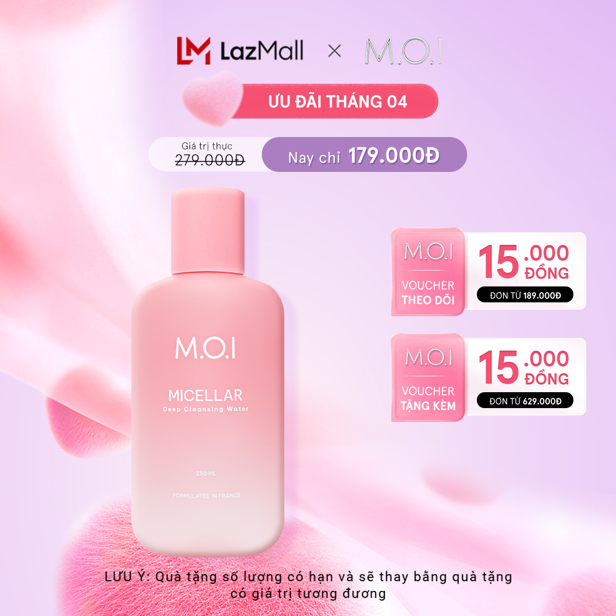 Nước tẩy trang M.O.I Micellar Deep Cleansing Water sạch sâu dịu nhẹ  250ml