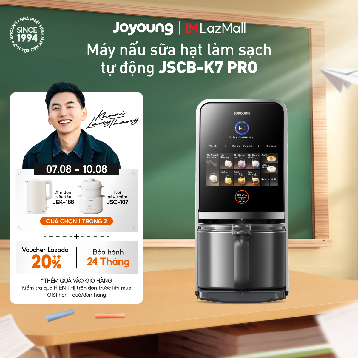 Máy nấu sữa hạt đa năng làm sạch tự động Joyoung JSCB-K7 PRO giảm ồn, khử purin chuyên biệt
