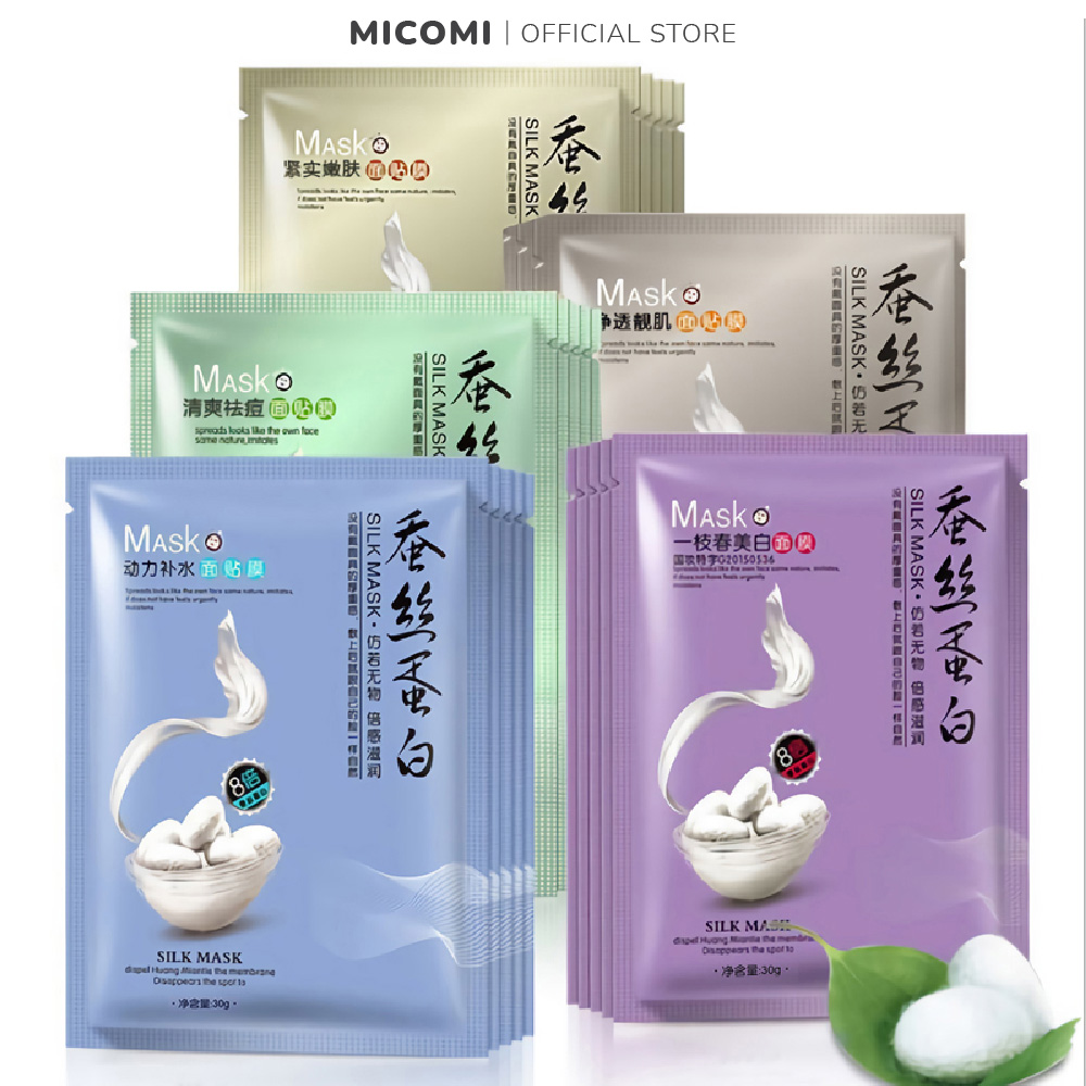 COMBO 10 Mặt Nạ Giấy Dưỡng Da Tơ Tằm Thải Độc Trắng Da Cấp Ẩm Ngừa Mụn Mask Đắp Mặt Nội Địa Trung Vitamin Trái Cây Serum MICOMI Cosmetics