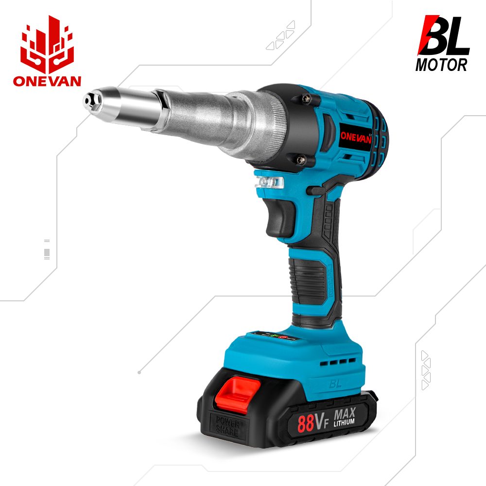 Onevan 20000n điện không chổi than đinh tán công cụ 2.4-5.0mm không dây đinh tán đai ốc máy khoan lắp tự động tán đinh công cụ cho makita pin 18v