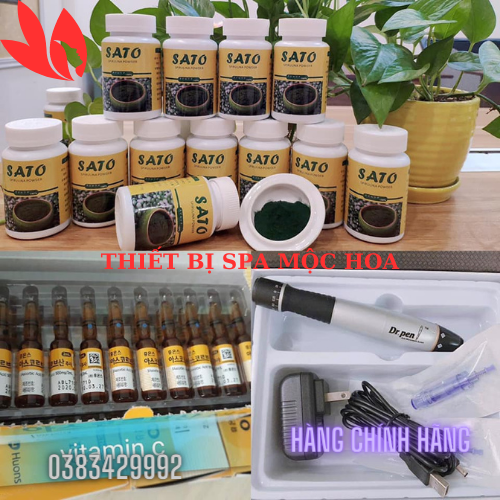Bột tảo xoắn sato cấy nano trắng da, bột tảo hồng đắp mặt nạ sáng da mờ thâm nám nhật bản lọ 100g