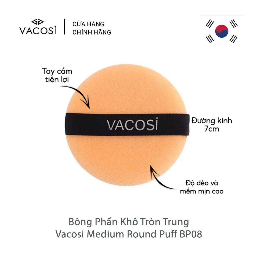 [HCM] Bông Phấn Khô Tròn Trung Vacosi Medium Round Puff BP08