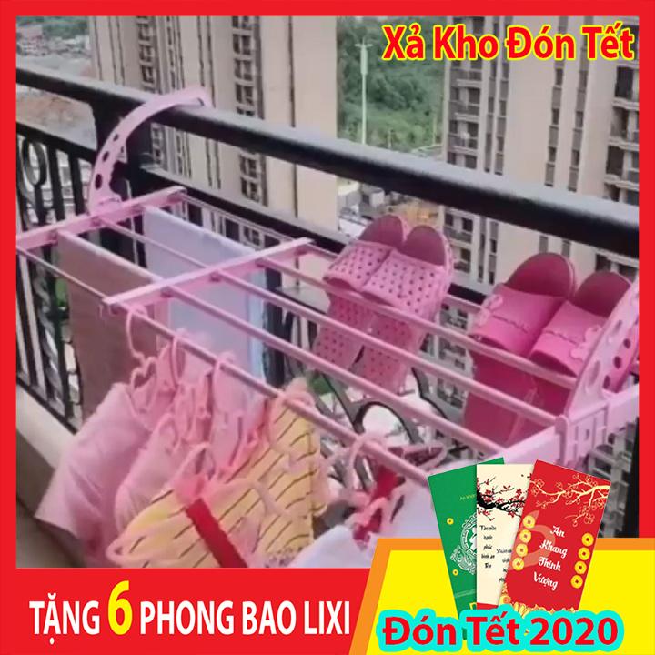 Giàn phơi đồ thông minh co giãn, kệ phơi đồ ban công co giãn thông minh, giàn phơi đồ kéo giãn 80x35cm