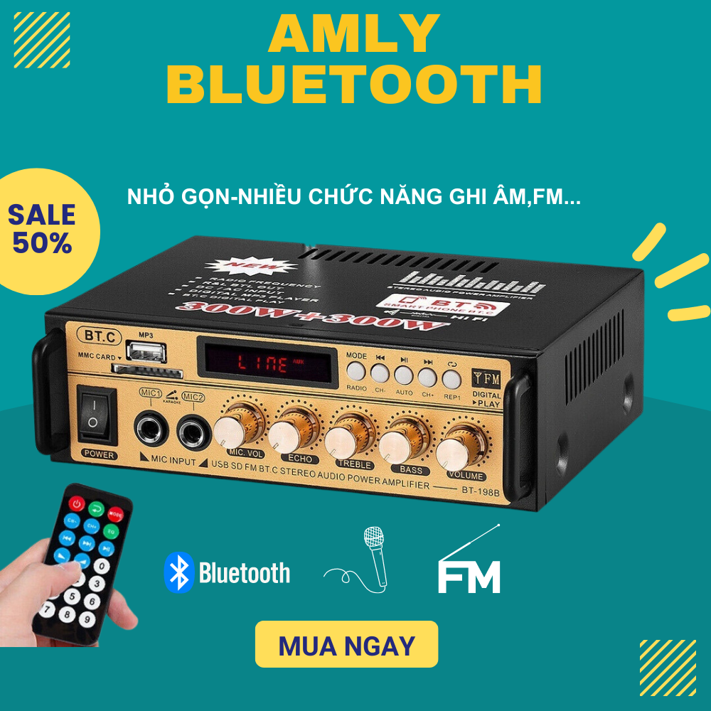  Amly karaoke - Âm ly giá rẻ - Amly Mini Bluetooth BT-298A phiên bản cao cấp chức năng đa dạng chống rú rít khuếch đại mọi tín hiệu +Tặng kèm điều khiển và jack AV. Bảo hành lỗi 1 đổi 1 