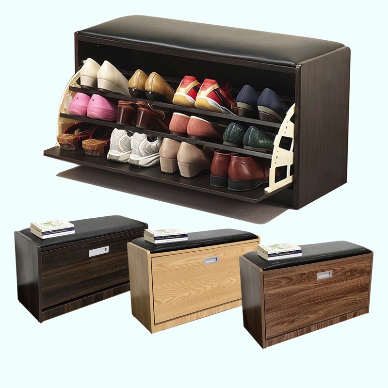 Tủ Giày Thông Minh 3 Tầng Có Ghế Ngồi Có Nệm Da Kích Thước 80x45x30cm