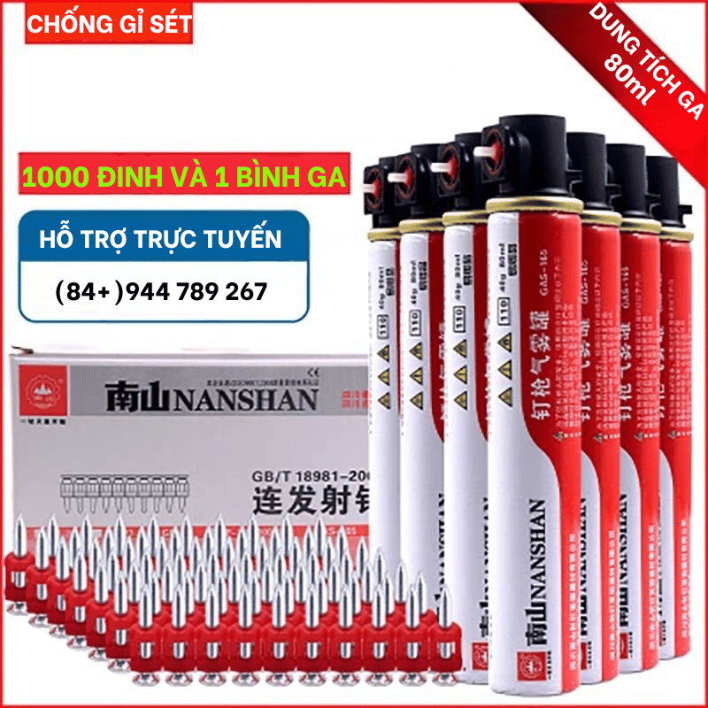 Đinh bê tông dùng cho máy bắn đinh MAX và các dòng máy bắn đinh ga khác. Hộp gồm 1000 đình và 1 bình ga
