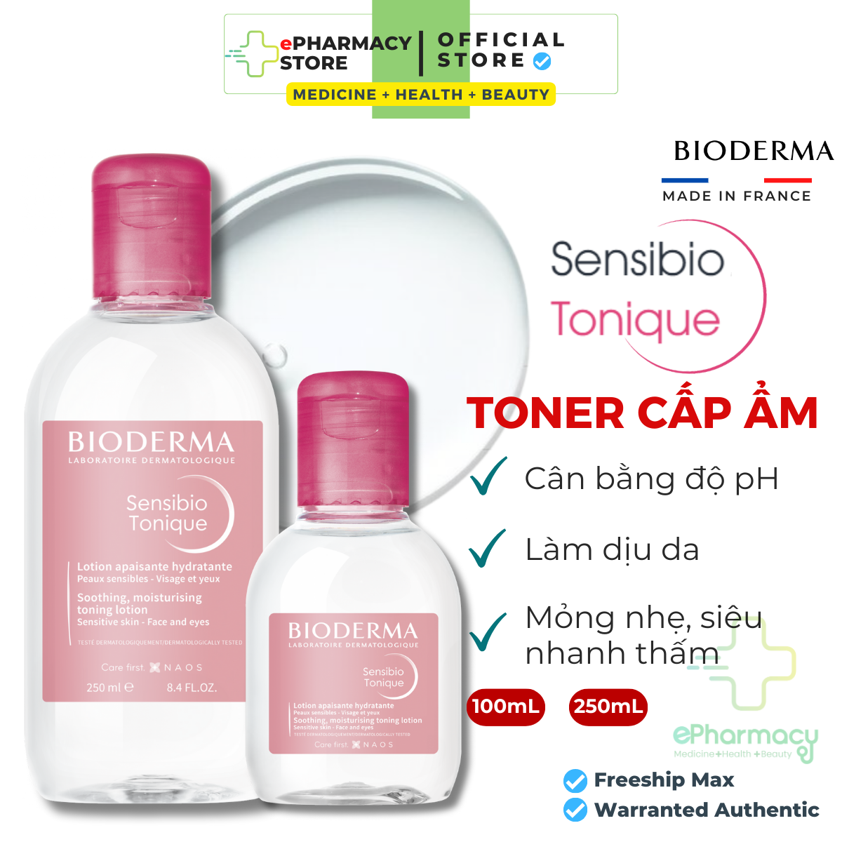 Nước hoa hồng Toner Bioderma Sensibio Tonique cân bằng dưỡng ẩm dành cho da nhạy cảm