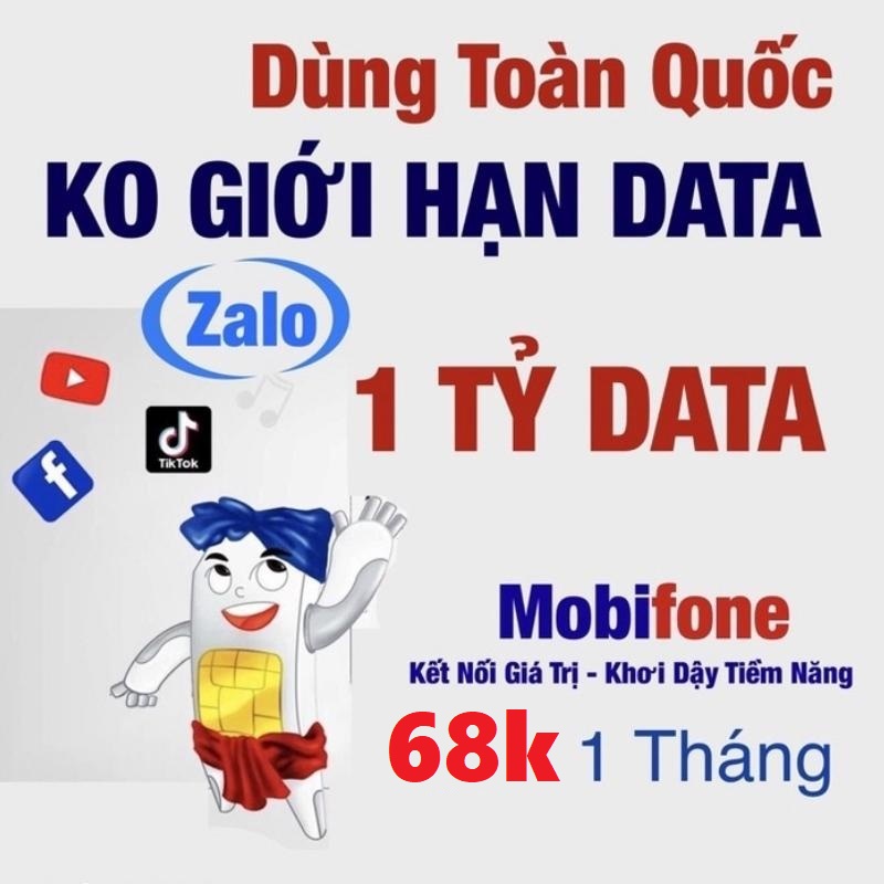 Sim Mobifone Local A68S - Tỷ GB Dùng 4G KHÔNG GIỚI HẠN, Gọi FREE. Miễn Phí tháng đầu từ MƯỜNG THANH 