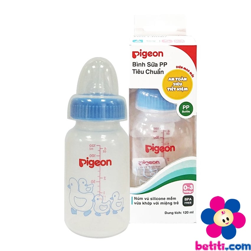 Bình sữa Pigeon PP tiêu chuẩn 120ml chính hãng cho trẻ 0-3 tháng