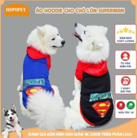Áo cho chó lớn mùa đông Hipipet SUPER MAN áo nỉ hoodie chó lớn chấp đẹp dày dặn