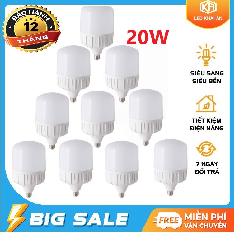 Bộ 10 bóng đèn Led 20W đuôi E27-Bảo hành 12 tháng.