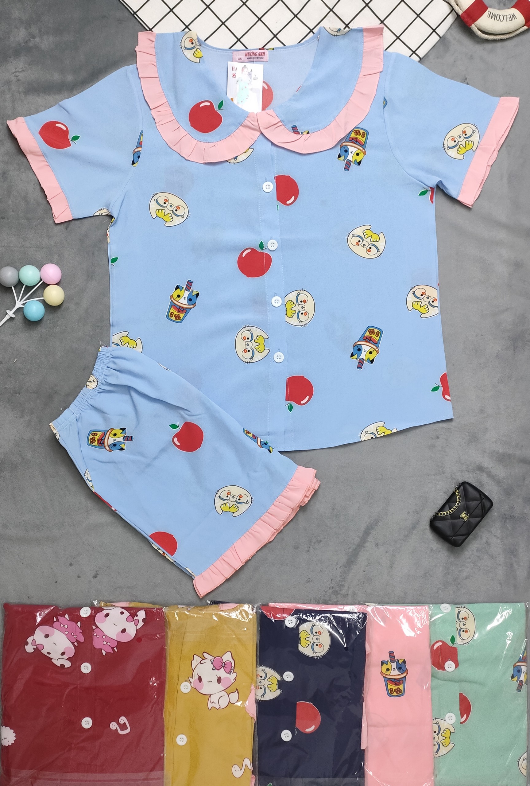 Bộ lụa pijama viền bèo loại 1