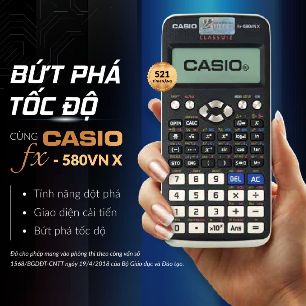 Máy Tính Casio FX-580VN X Dành Cho Học Sinh Cấp 2 Cấp 3 . Máy Tính Casio FX 580VN X. Màn hình LCD Độ Phân Giải Cao Nâng Cấp Chức Năng Giải Toán Tích Hợp