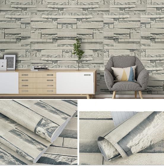 [HCM]Combo 10M decal giấy dán tường Giả Đá Xám 3D (Khổ 10m x 0.45m) có sẵn keo. Không dễ phai không thấm nước không độc hại hoàn toàn thân thiện với môi trường. 