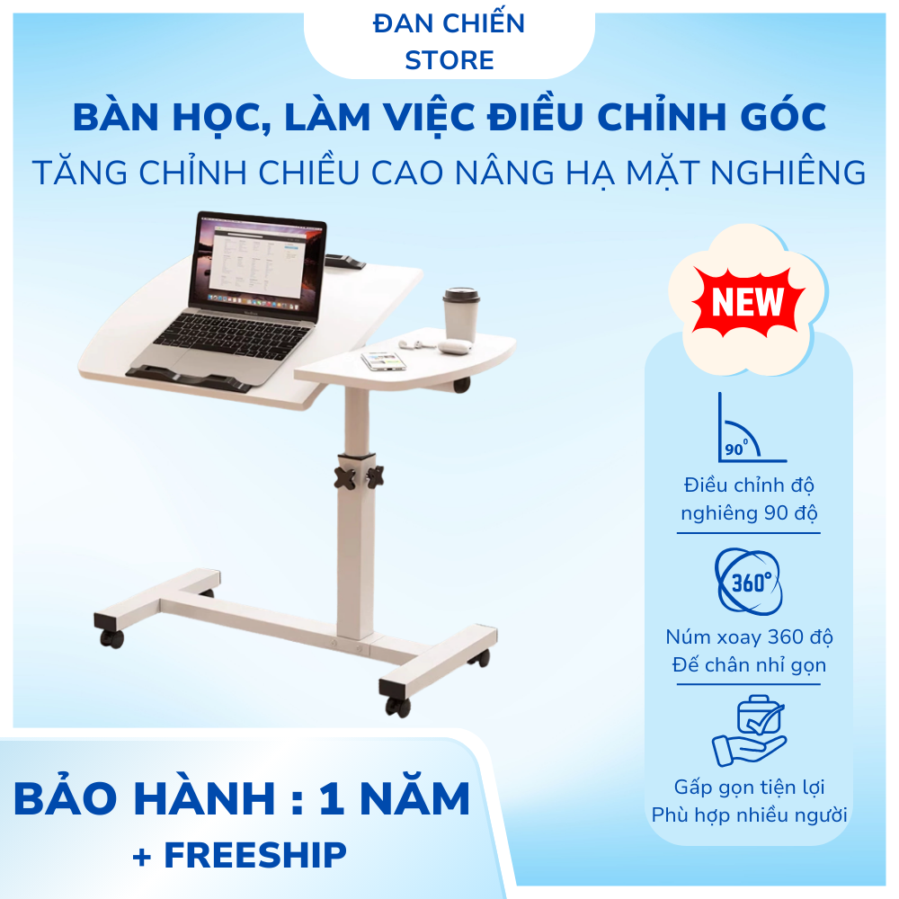 Bàn Học Tăng Chỉnh Chiều Cao Nâng Hạ Mặt Nghiêng, Bàn Làm Việc Có Bánh Xe Di Chuyển Tiện Lợi