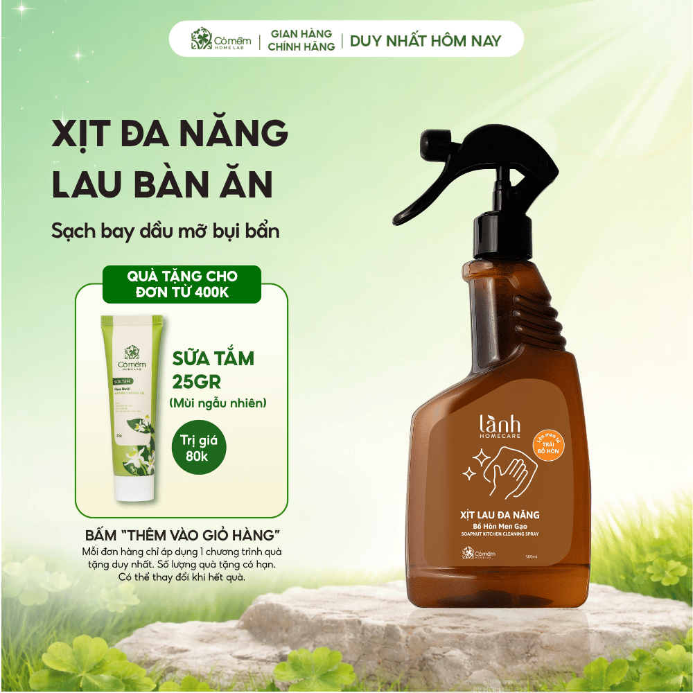 Nước Lau Bếp Lau Bàn Ăn Xịt Kính Đa Năng Bồ Hòn Men Gạo Thiên Nhiên An Lành Homecare Cỏ Mềm 500ml
