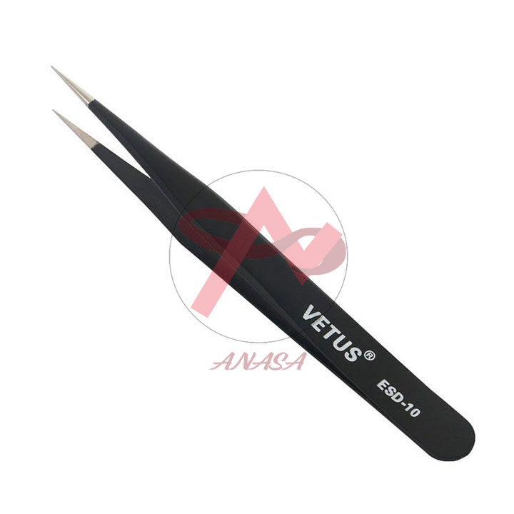 Nhíp Kẹp Linh Kiện Chống Tĩnh Điện Vetus Đen - Loại Thẳng ESD-10