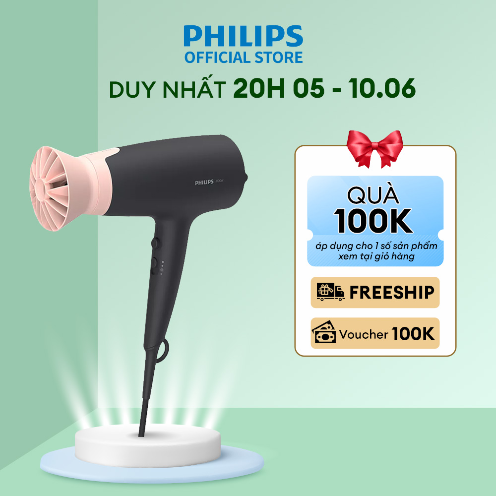 Máy sấy tóc Philips BHD350/10 Sấy khô tóc mạnh mẽ 20 triệu ion chăm sóc tóc công suất 2100W bảo hành 2 năm