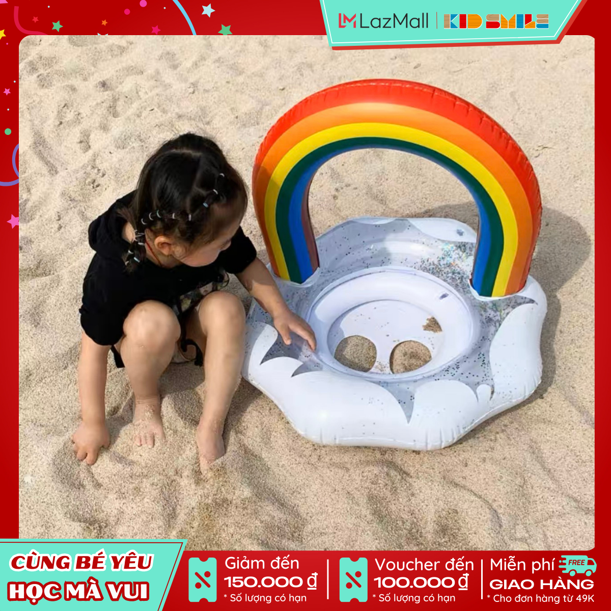 Đồ chơi thể thao dưới nước mùa hè cho bé, phao bơi MÂY CẦU VỒNG , phao ngồi, chống lật an toàn bền đẹp, chắc chắn cho trẻ từ 3 tuổi trở lên