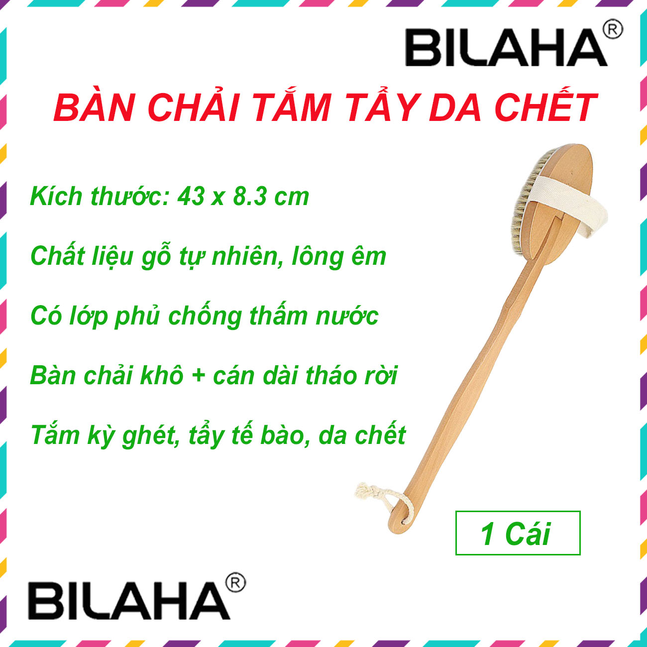 Cọ Lưng Tre Chải Khô 40cm và Ướt (Tẩy tế bào chết - Gậy massage tẩy da chết body - Bàn Chải Khô tẩy da chết Cán dài)