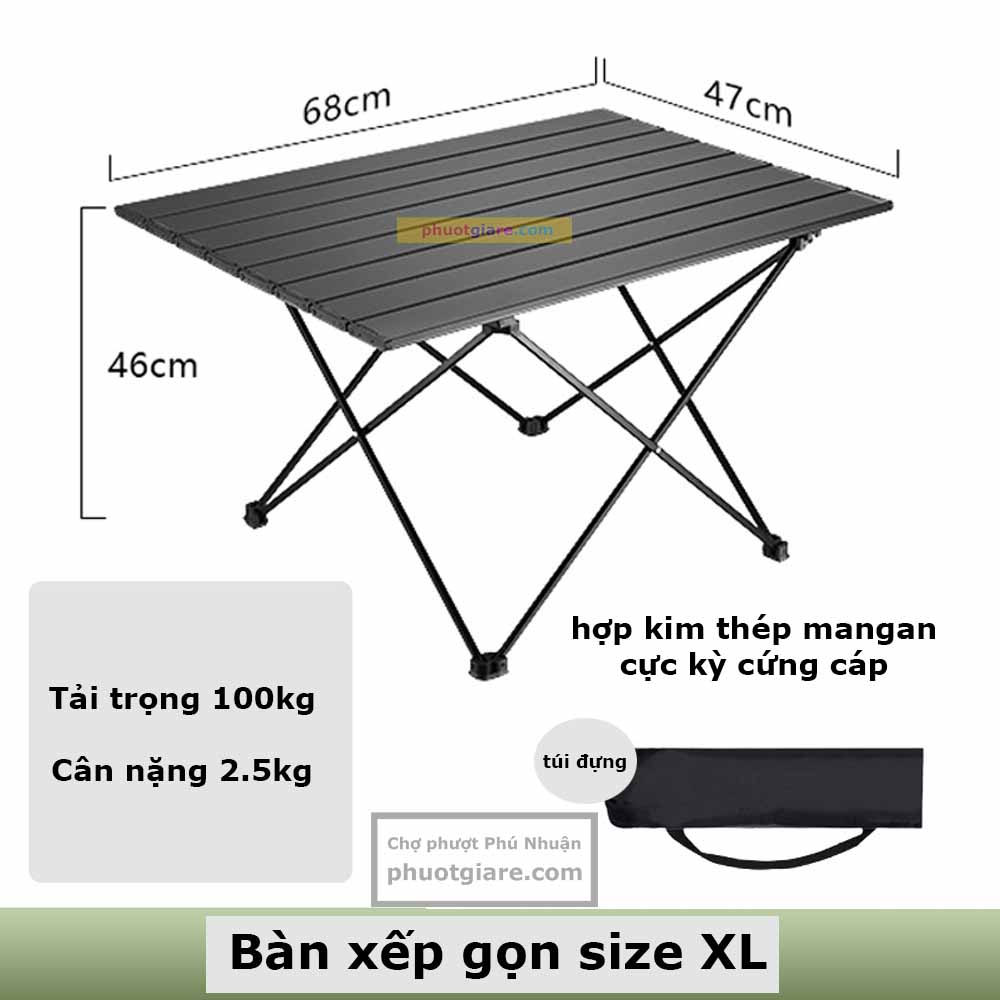 Bàn hợp kim Mangan xếp gọn cực kỳ cứng cáp 3 size cắm trại du lịch phượt câu cá